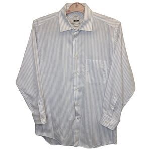 Joseph Abboud Mens 16-32 Tailored Fit Cotton White Striped White Dress Shirt